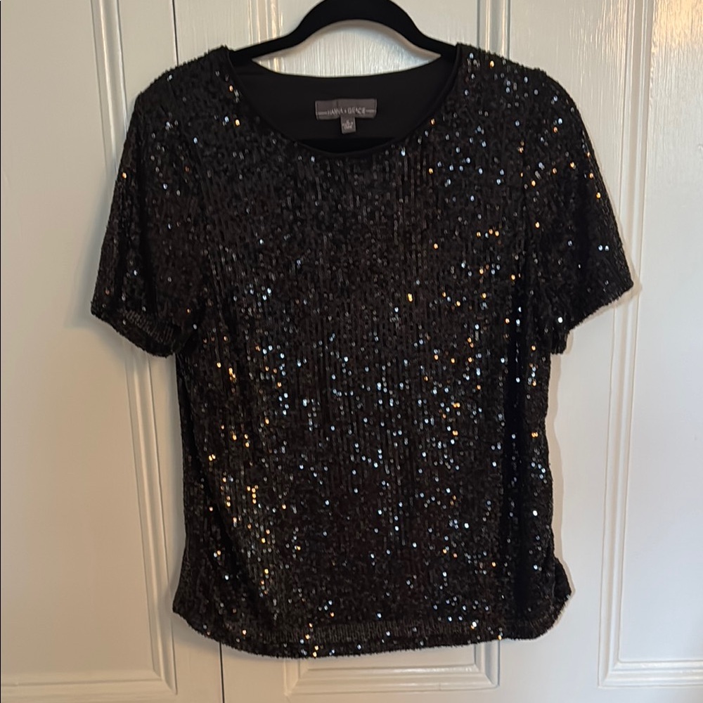 Black Sequin Short Sleeve T-Shirt